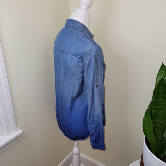 Cloth & Stone Blue Ombre Chambray Shirt Roll Tab Sleeve Button Up Top Women's XS - Picture 6 of 12